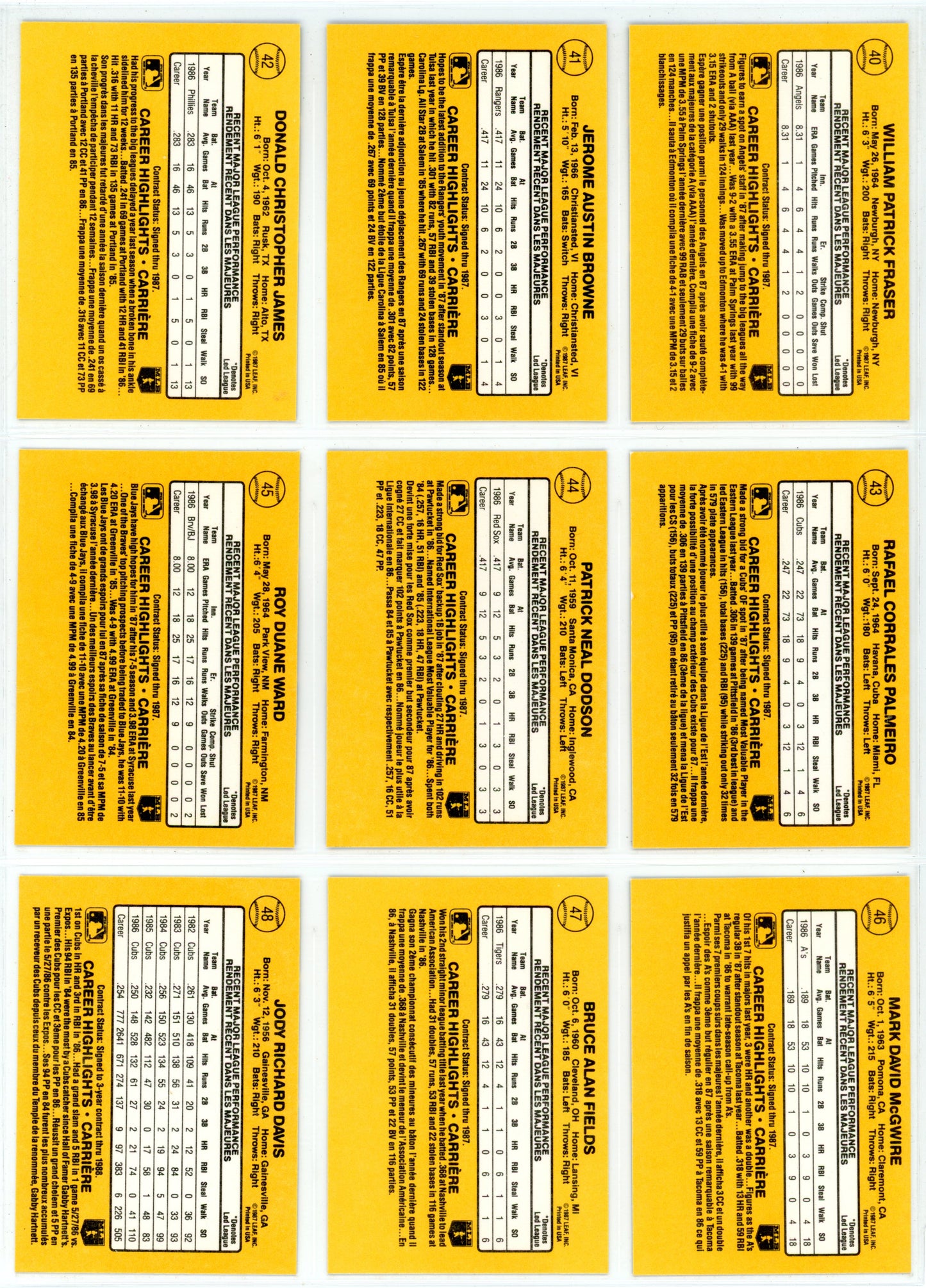 1987 Leaf Baseball Card Complete Set (264 Cards) + Roberto Clemente Puzzle Maddux, Bo Jackson Rookie High Grade!