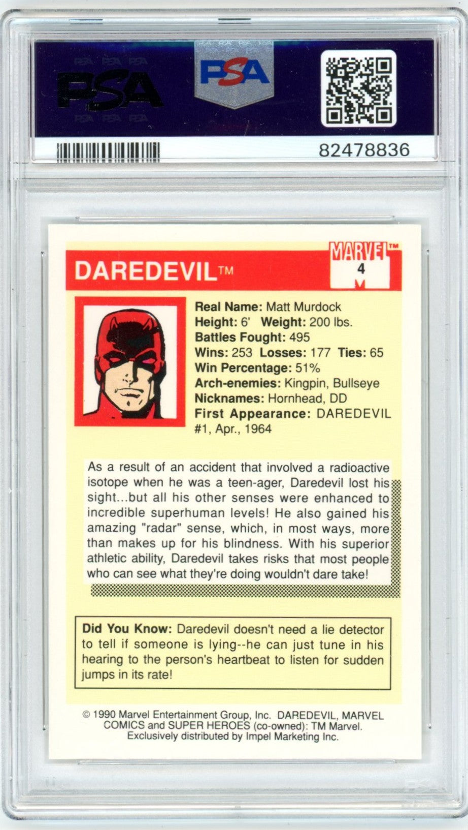 1990 Marvel Universe Daredevil Graded Card #4 PSA 10