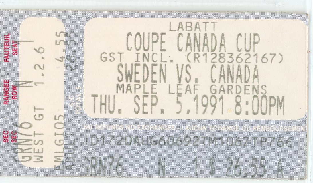 Sweden vs Canada Cup Vintage Ticket Stub Maple Leaf Gardens 1991 Gretzky