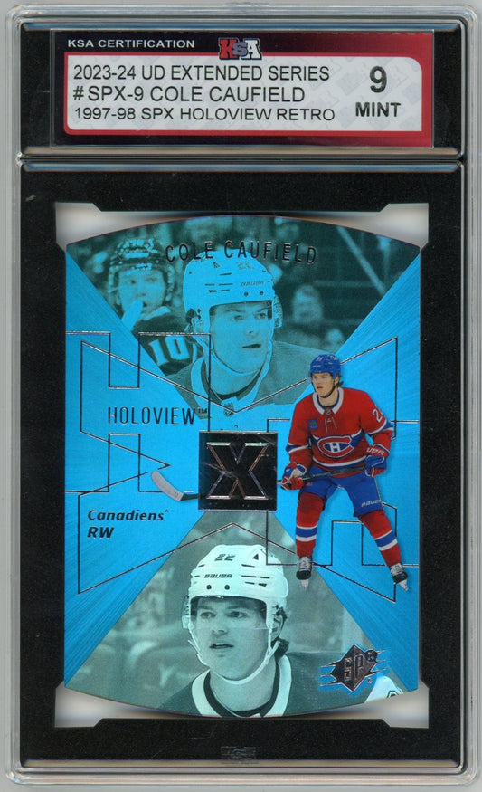 2023/24 Upper Deck Extended Cole Caufield SPX Holoview Retro Graded Card #SPX-9 KSA 9