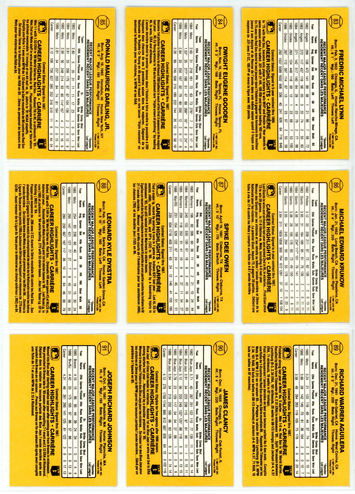 1987 Leaf Baseball Card Complete Set (264 Cards) + Roberto Clemente Puzzle Maddux, Bo Jackson Rookie High Grade!