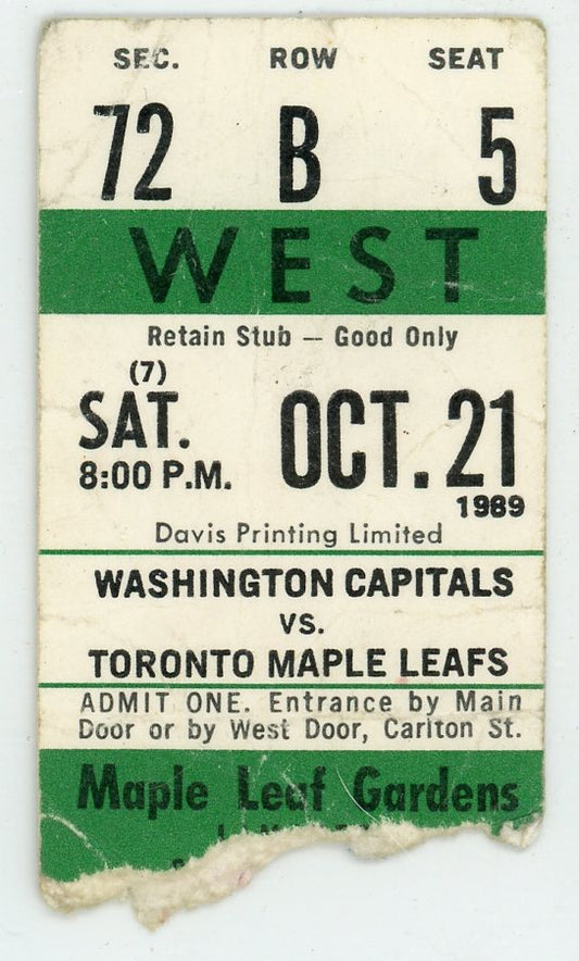 Washington Capitals vs. Toronto Maple Leafs Vintage Ticket Stub Maple Leaf Gardens 1990