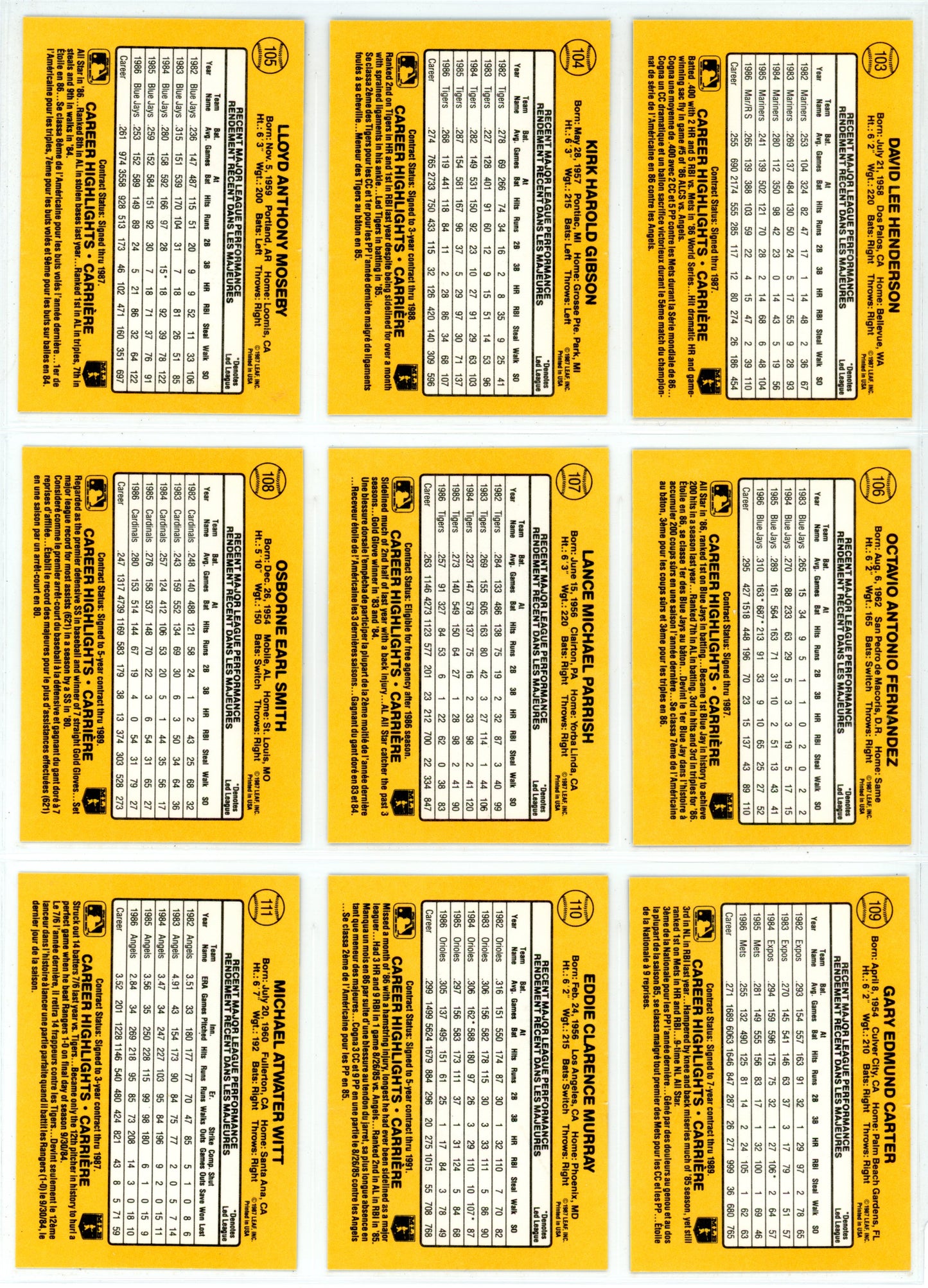 1987 Leaf Baseball Card Complete Set (264 Cards) + Roberto Clemente Puzzle Maddux, Bo Jackson Rookie High Grade!