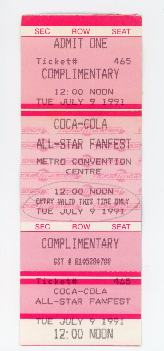 Coca-Cola All-Star Fanfest Toronto Blue Jays Vintage Ticket Metro Convention Centre (Toronto, 1991)