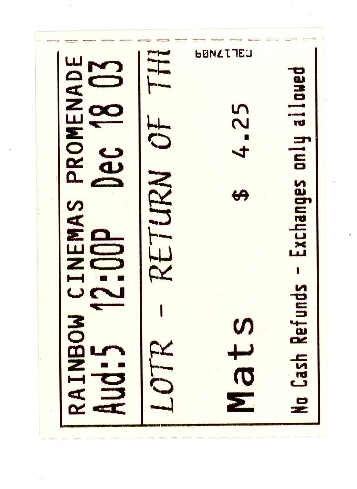 Lord of the Rings: Return of the King Movie Ticket Stub Rainbow Cinemas (Toronto, 2003)
