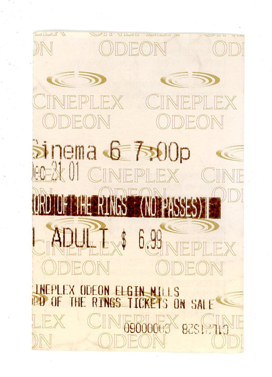 Lord of the Rings Movie Ticket Stub Cineplex Odeon (Toronto, 2001)