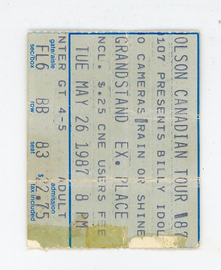 Billy Idol Vintage Concert Ticket Stub CNE Grandstand (Toronto, 1987)