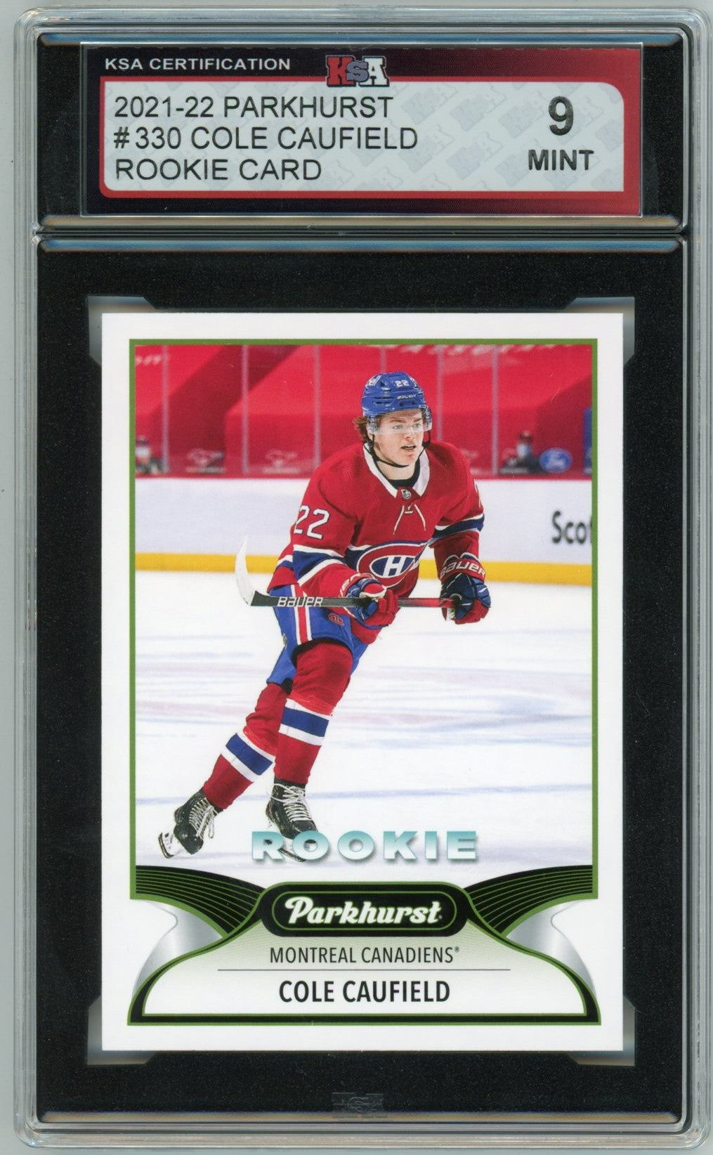 2021/22 Parkhurst Cole Caufield Graded Rookie Card #330 KSA 9