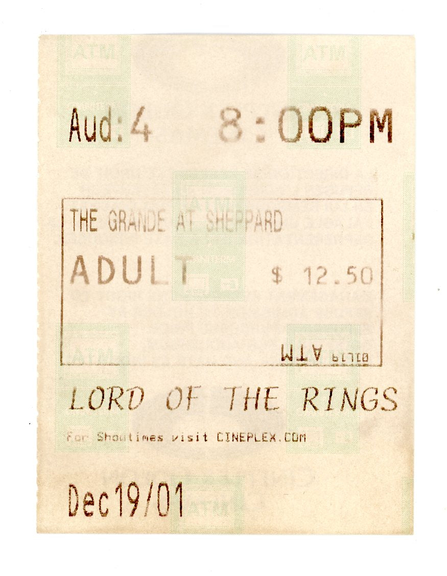 Lord of the Rings Movie Ticket Stub The Grande Cineplex Odeon (Toronto, 2001)