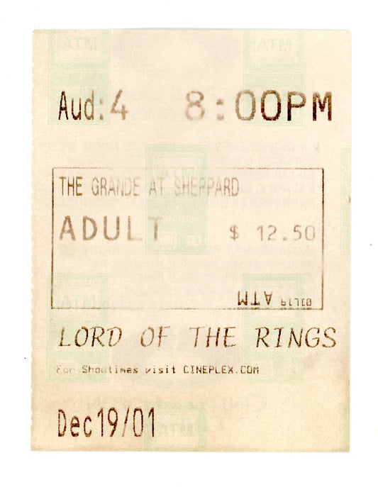 Lord of the Rings Movie Ticket Stub The Grande Cineplex Odeon (Toronto, 2001)
