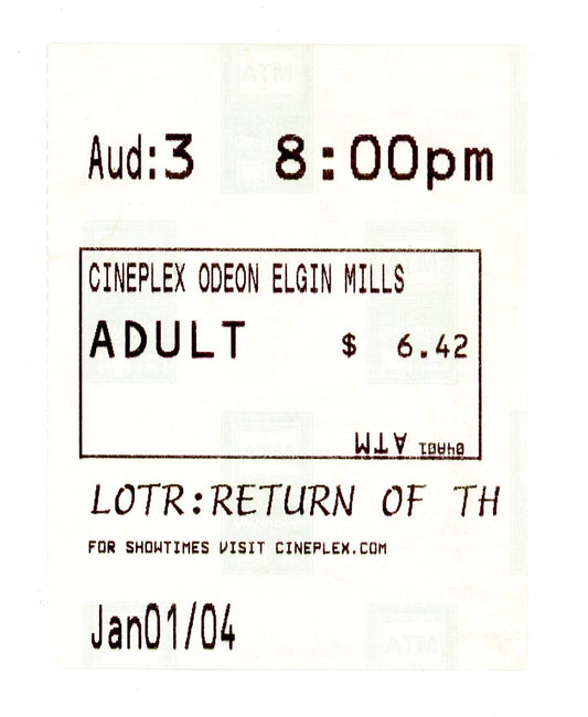 Lord of the Rings: Return of the King Movie Ticket Cineplex Odeon (Toronto, 2004)