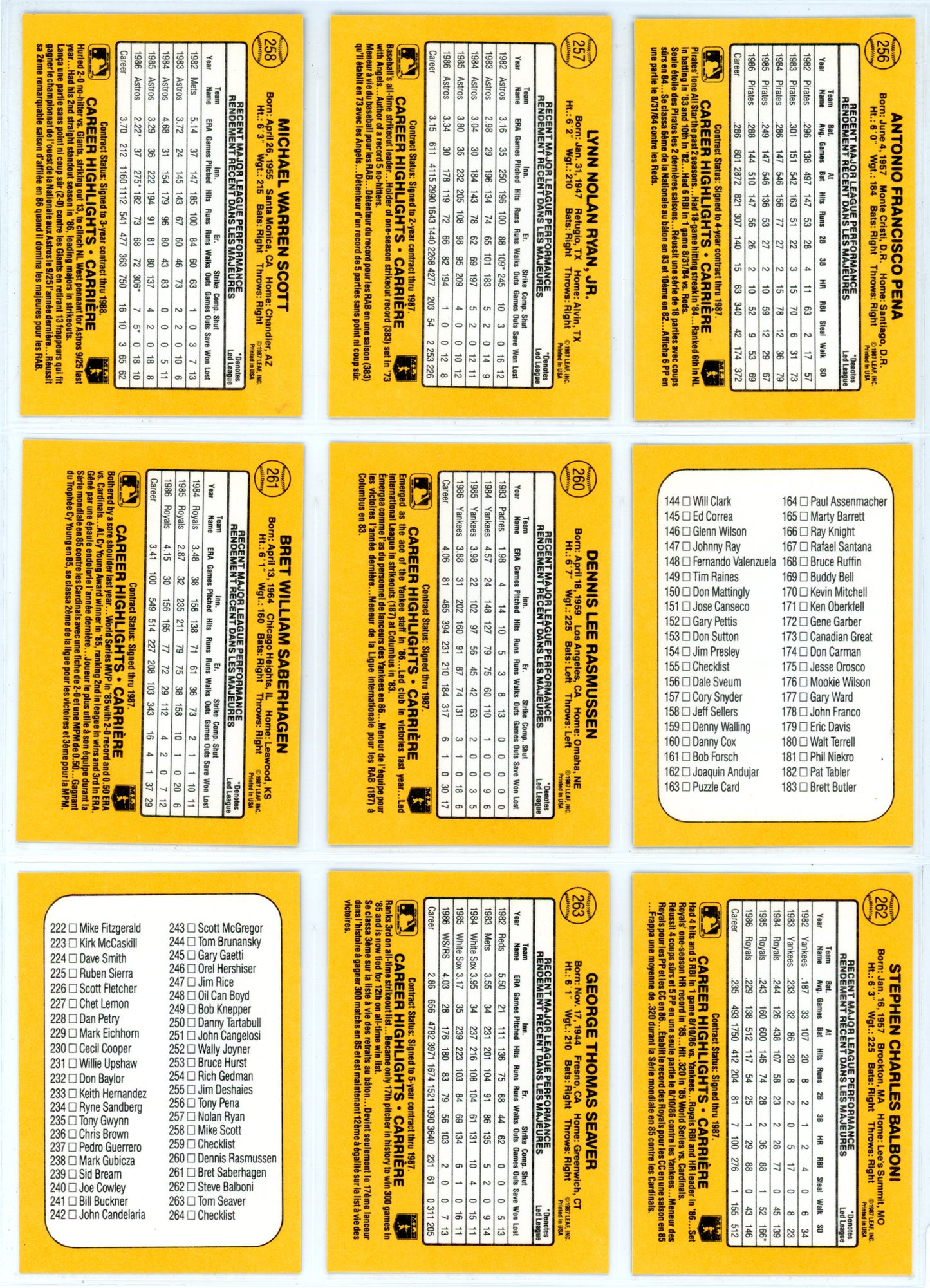 1987 Leaf Baseball Card Complete Set (264 Cards) + Roberto Clemente Puzzle Maddux, Bo Jackson Rookie High Grade!