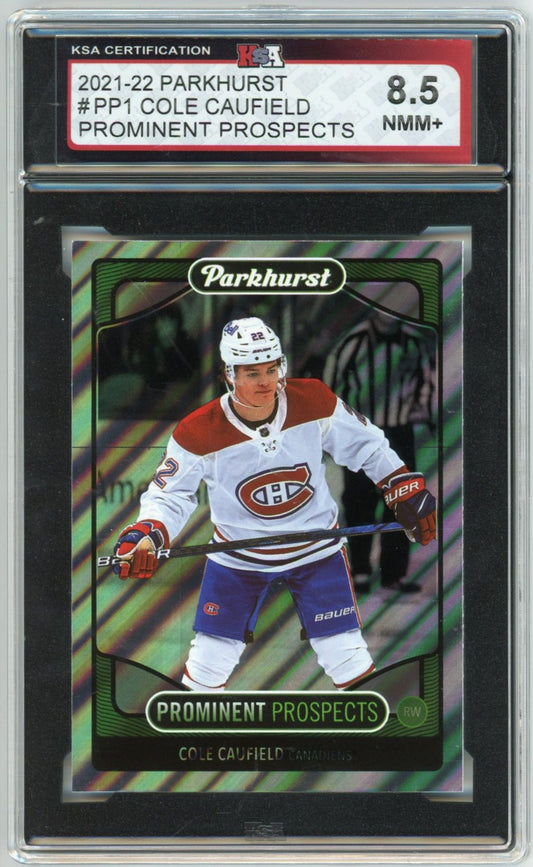 2021/22 Parkhurst Cole Caufield Prominent Prospects Graded Rookie Card #PP1 KSA 8.5