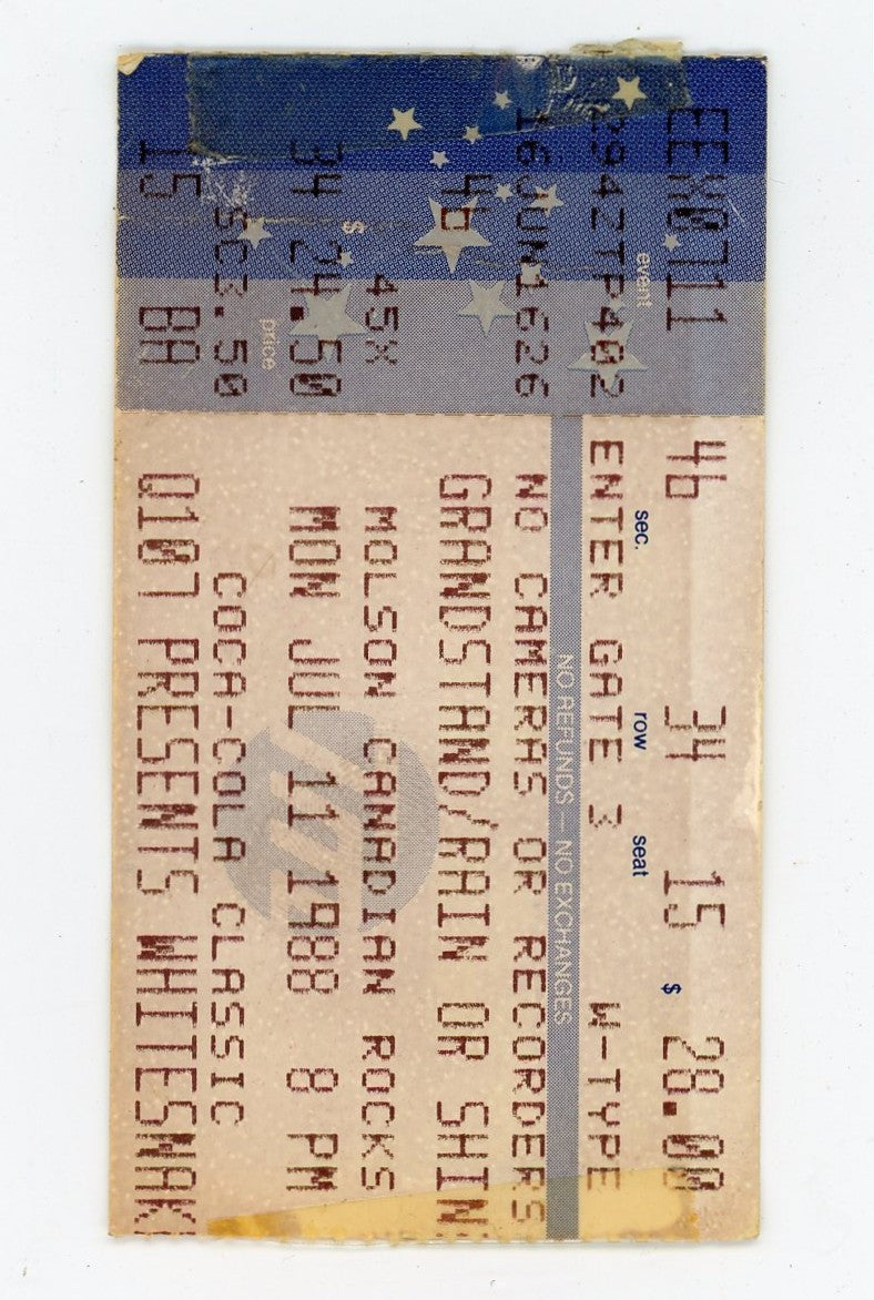 Whitesnake Vintage Concert Ticket Stub CNE Grandstand (Toronto, 1988)
