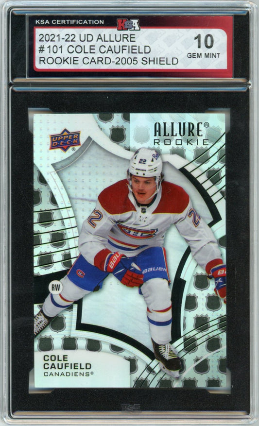 2021/22 Upper Deck Allure Cole Caufield '05 Shield Graded Rookie Card #101 KSA 10