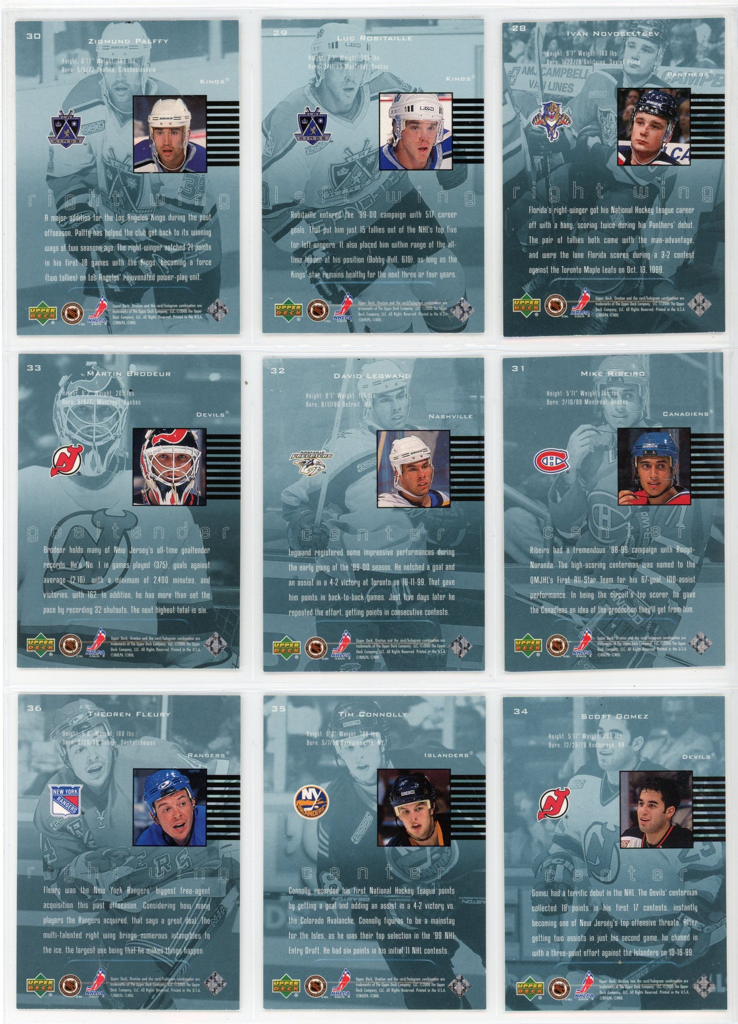 1999/2000 Upper Deck Standing Ovation NHL Hockey Card Short Set (60 Cards)