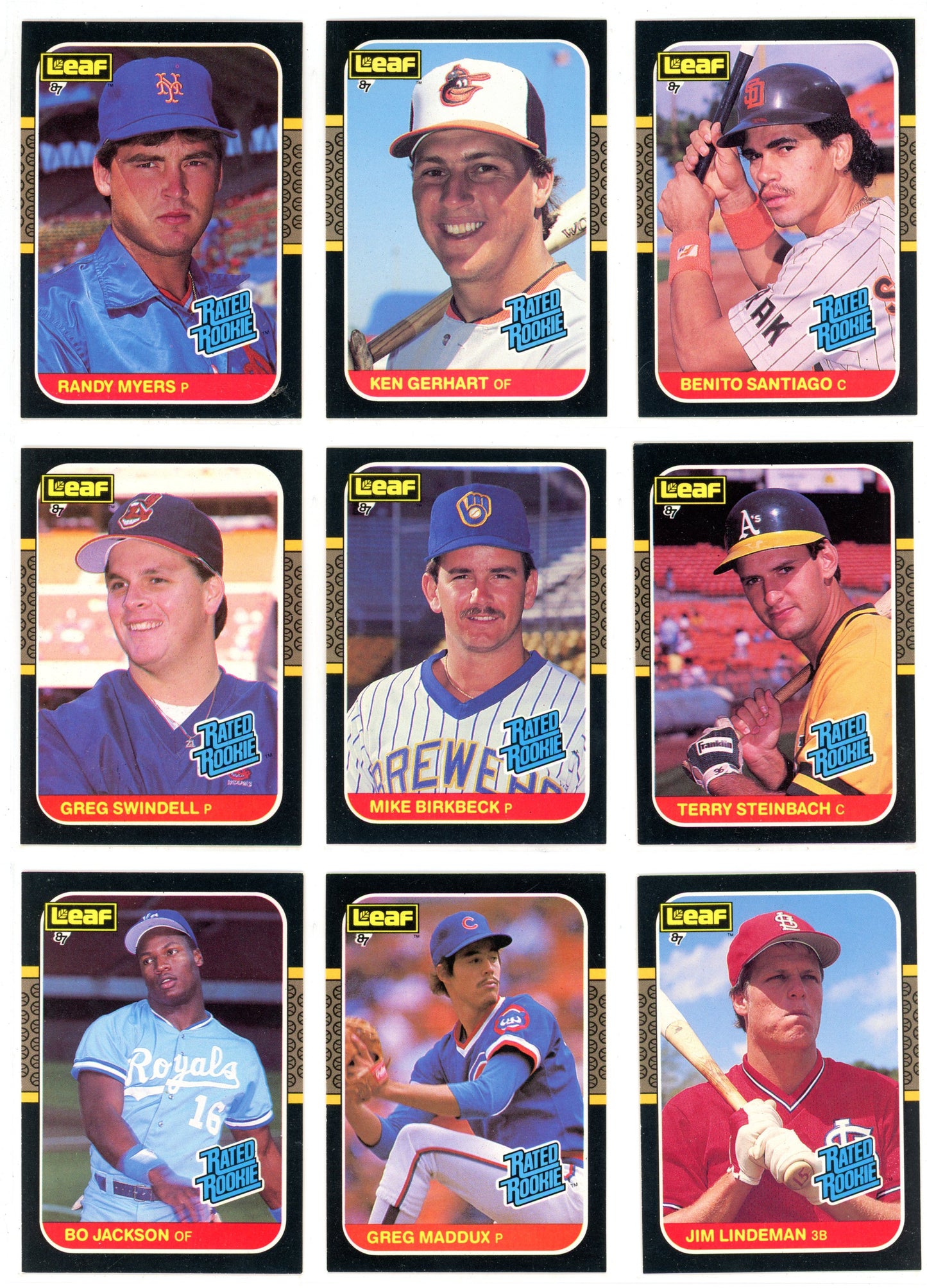 1987 Leaf Baseball Card Complete Set (264 Cards) + Roberto Clemente Puzzle Maddux, Bo Jackson RC High Grade!