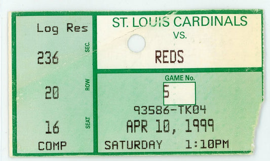 St. Louis Cardinals vs. Cincinnati Reds Vintage Ticket 1999 Mark McCain