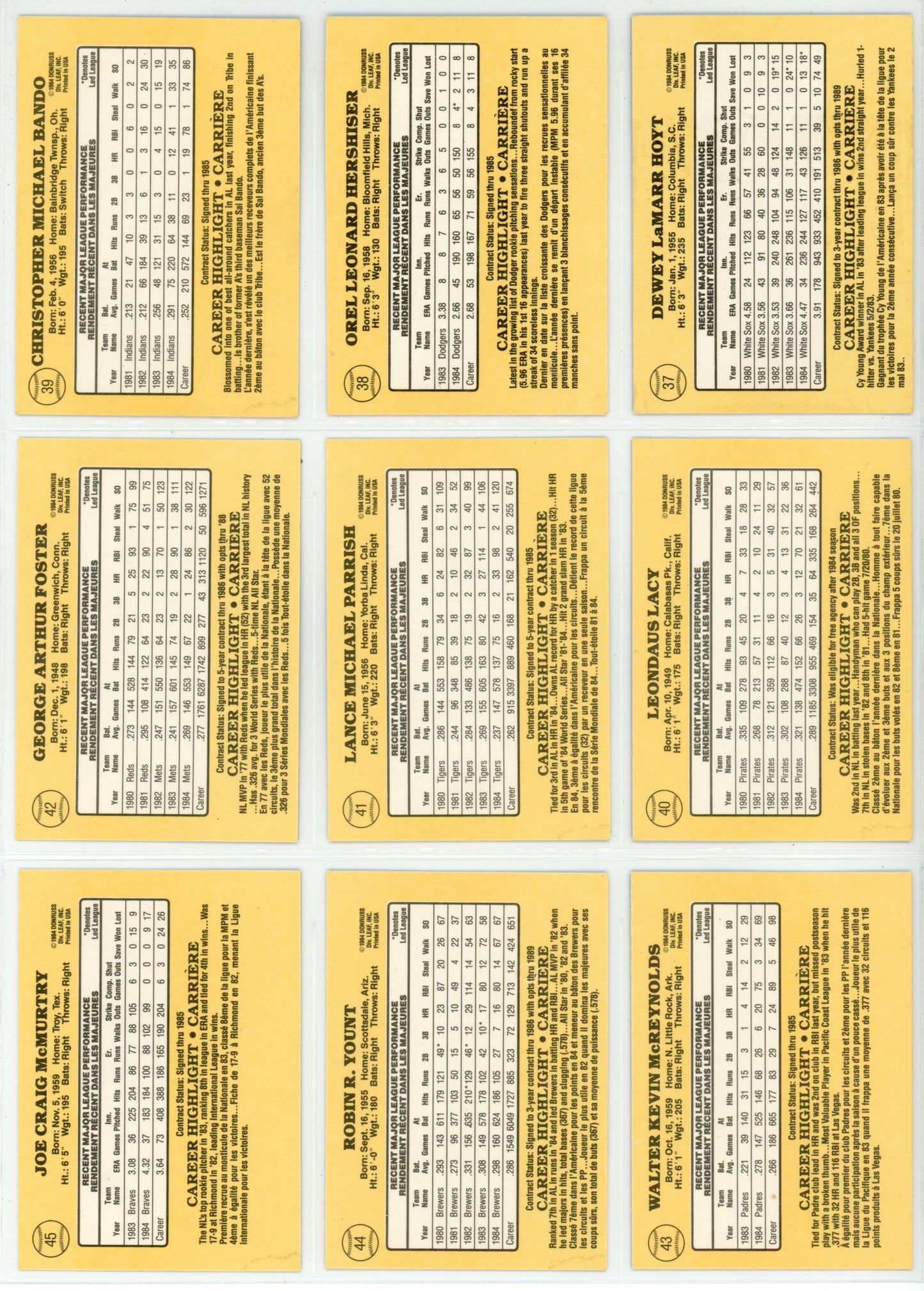 1985 Leaf Donruss Card MLB Baseball Card Complete Set (260 Cards)