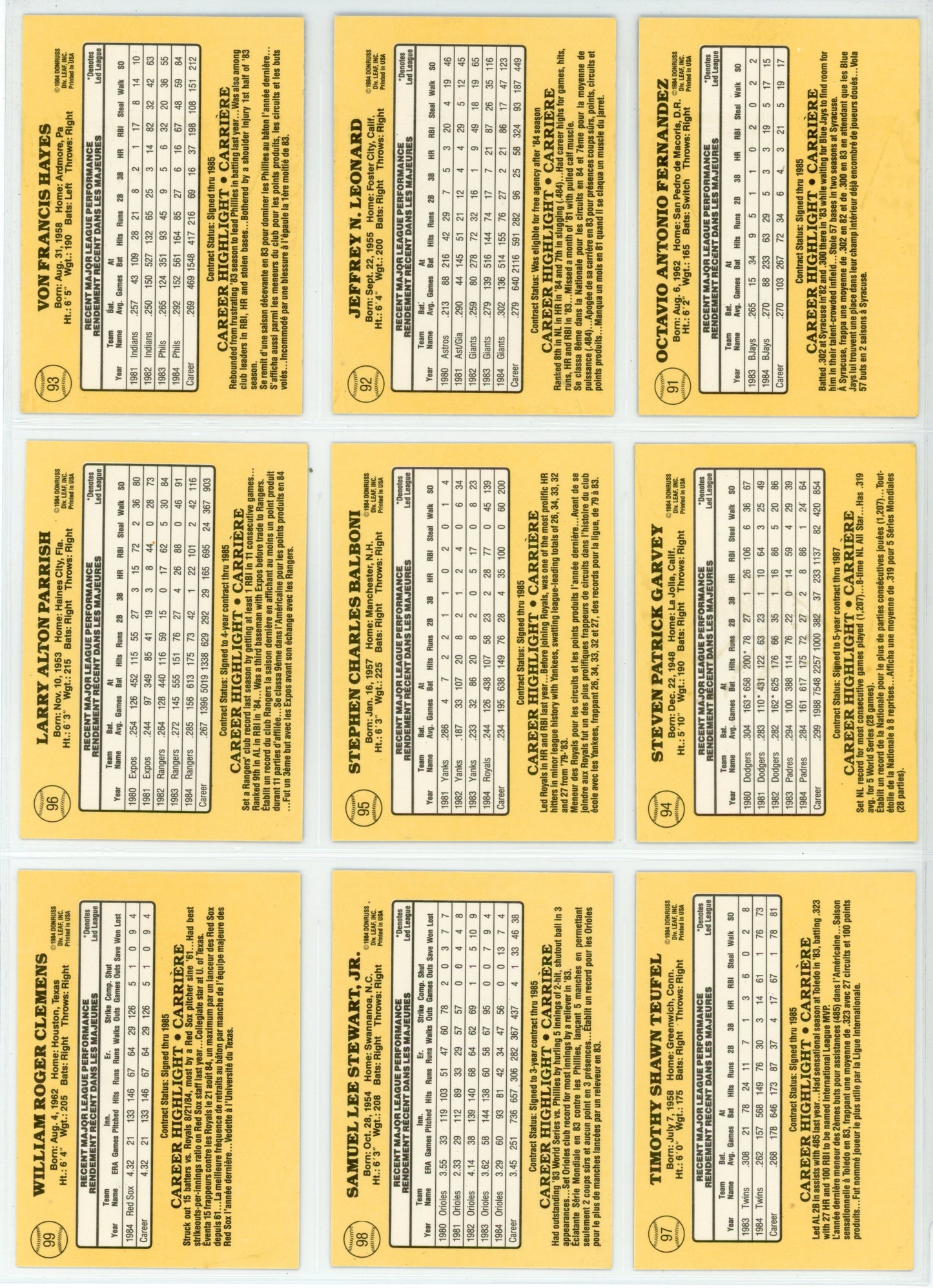 1985 Leaf Donruss Card MLB Baseball Card Complete Set (260 Cards)