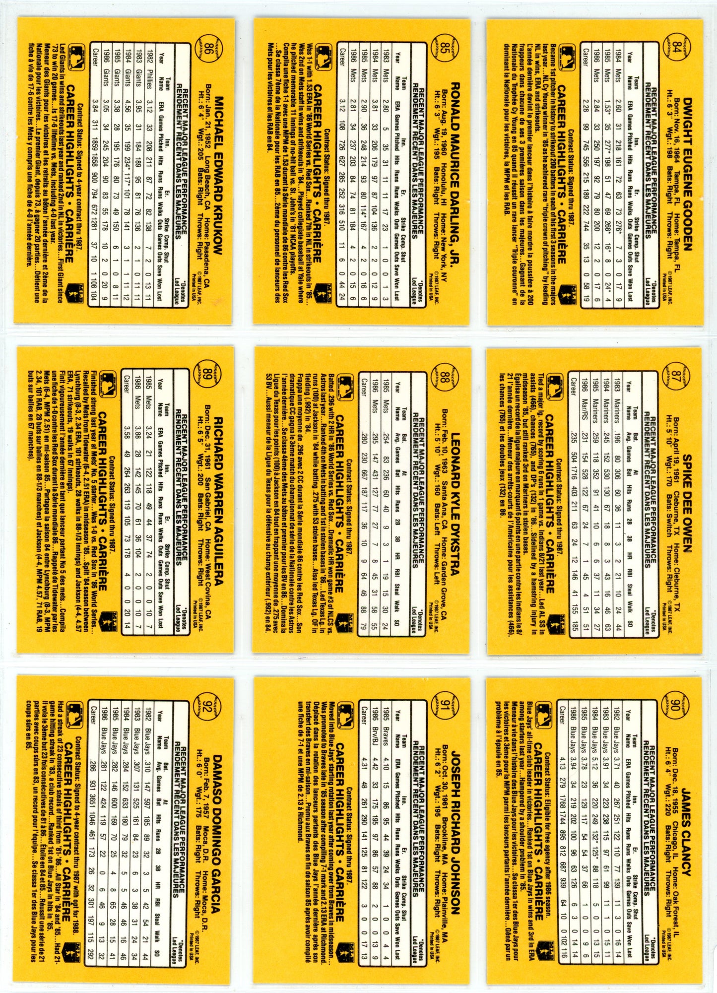 1987 Leaf Baseball Card Complete Set (264 Cards) + Roberto Clemente Puzzle Maddux, Bo Jackson RC High Grade!