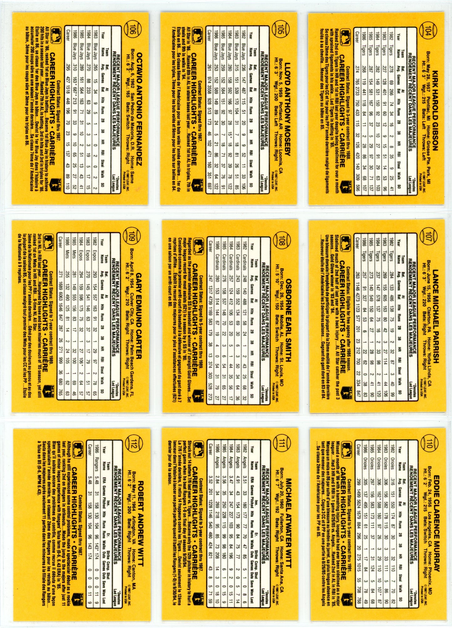 1987 Leaf Baseball Card Complete Set (264 Cards) + Roberto Clemente Puzzle Maddux, Bo Jackson RC High Grade!
