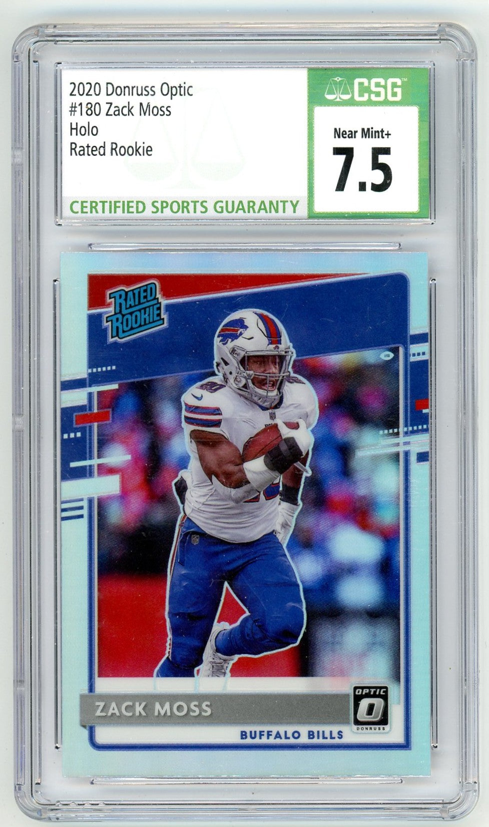2020 Donruss Optic Zack Moss Holo Graded Rookie Card #180 CSG 7.5