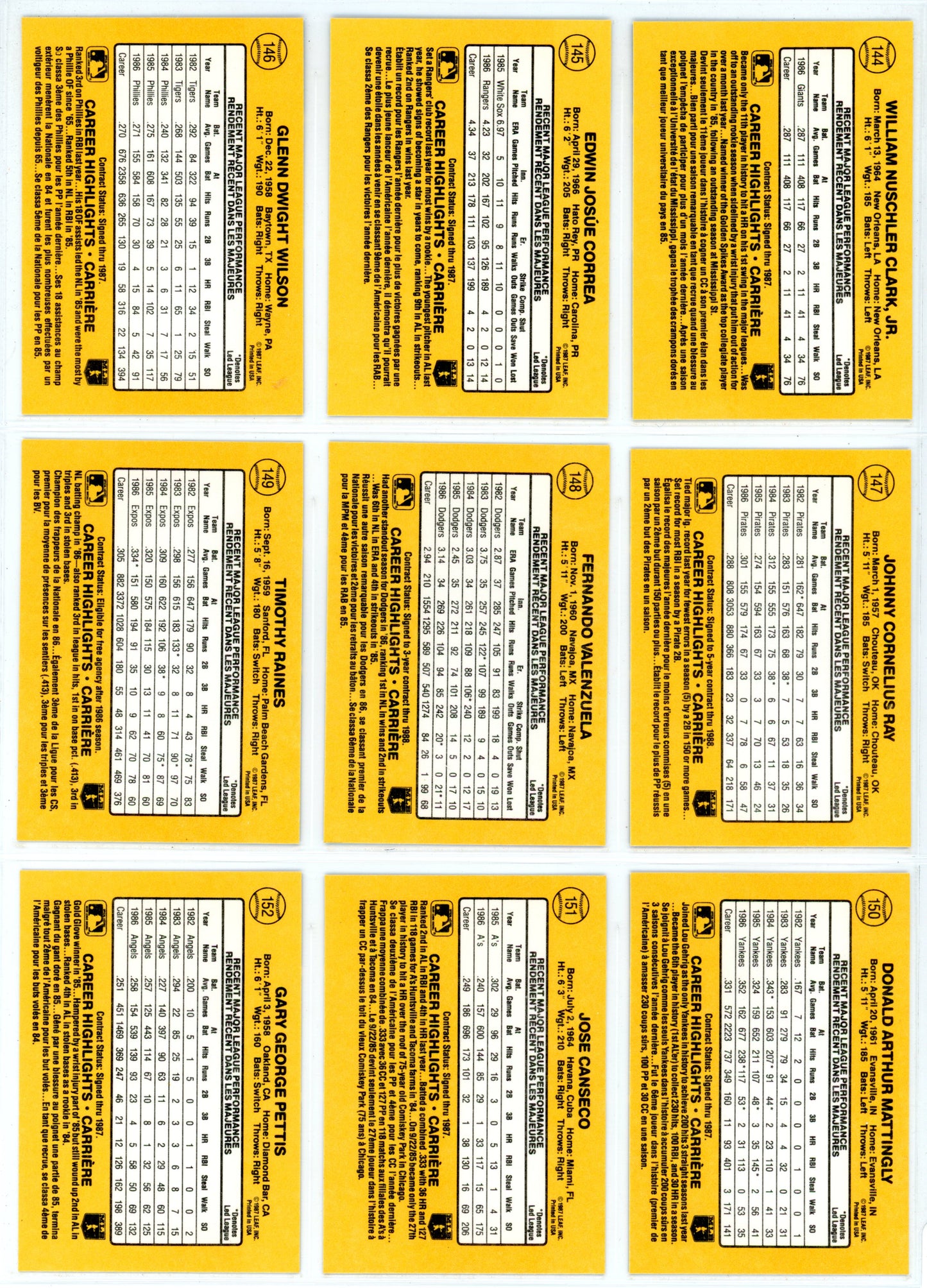 1987 Leaf Baseball Card Complete Set (264 Cards) + Roberto Clemente Puzzle Maddux, Bo Jackson RC High Grade!