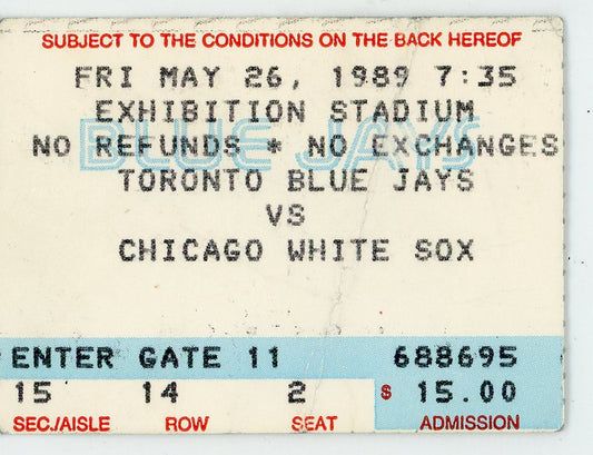 Toronto Blue Jays vs. Chicago White Sox Vintage Ticket Toronto Skydome 1989 Sosa