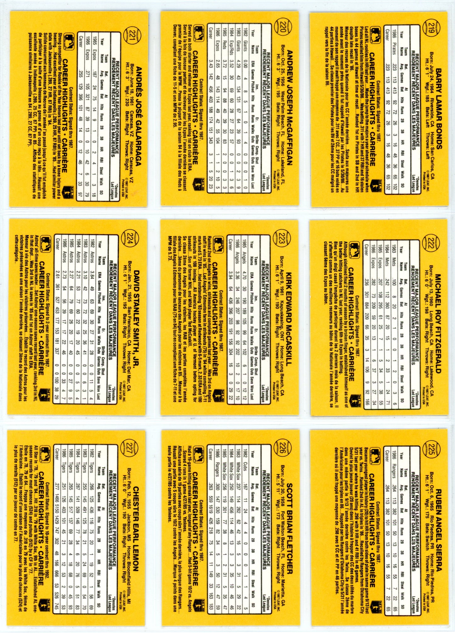 1987 Leaf Baseball Card Complete Set (264 Cards) + Roberto Clemente Puzzle Maddux, Bo Jackson RC High Grade!