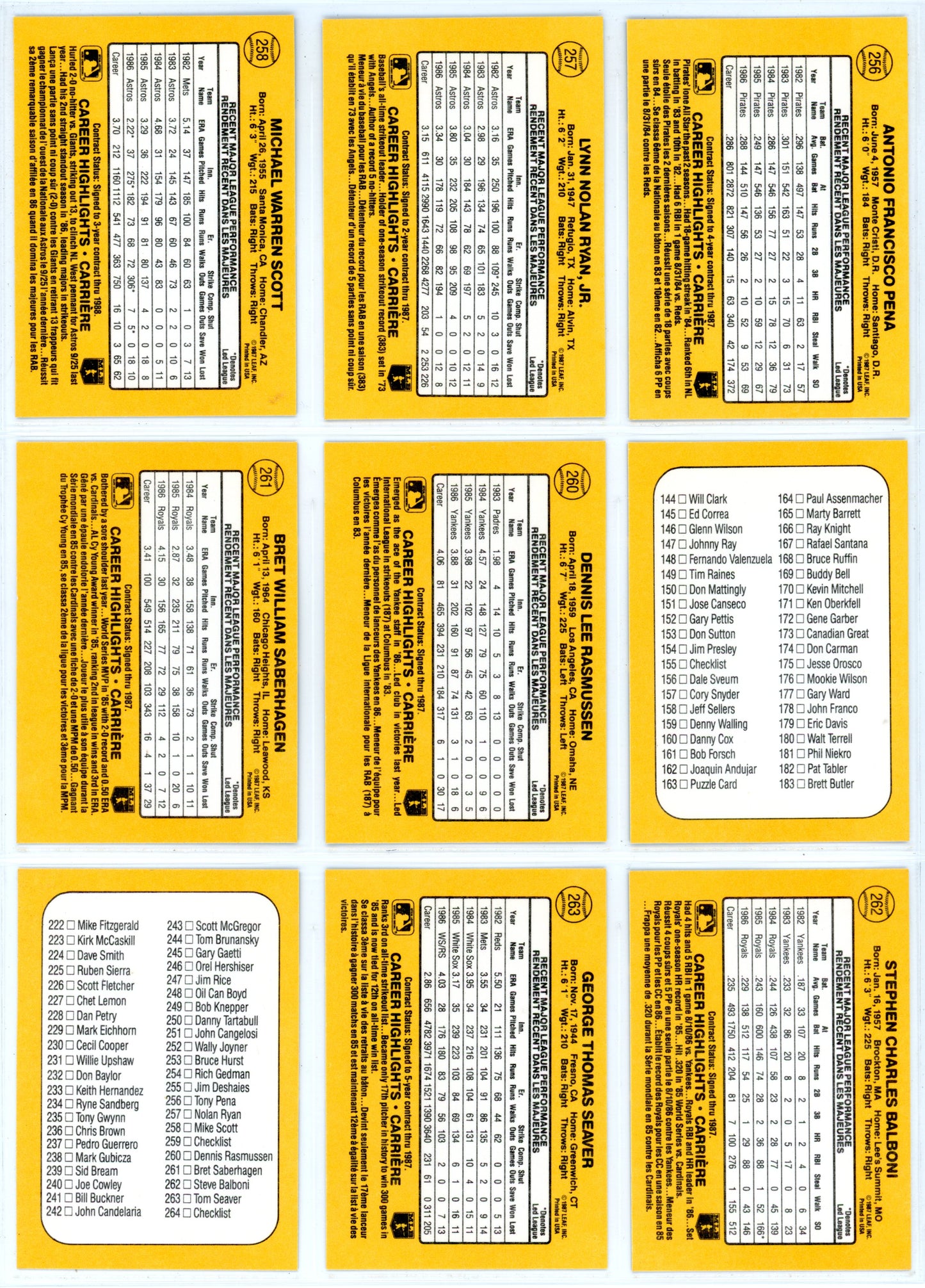 1987 Leaf Baseball Card Complete Set (264 Cards) + Roberto Clemente Puzzle Maddux, Bo Jackson RC High Grade!