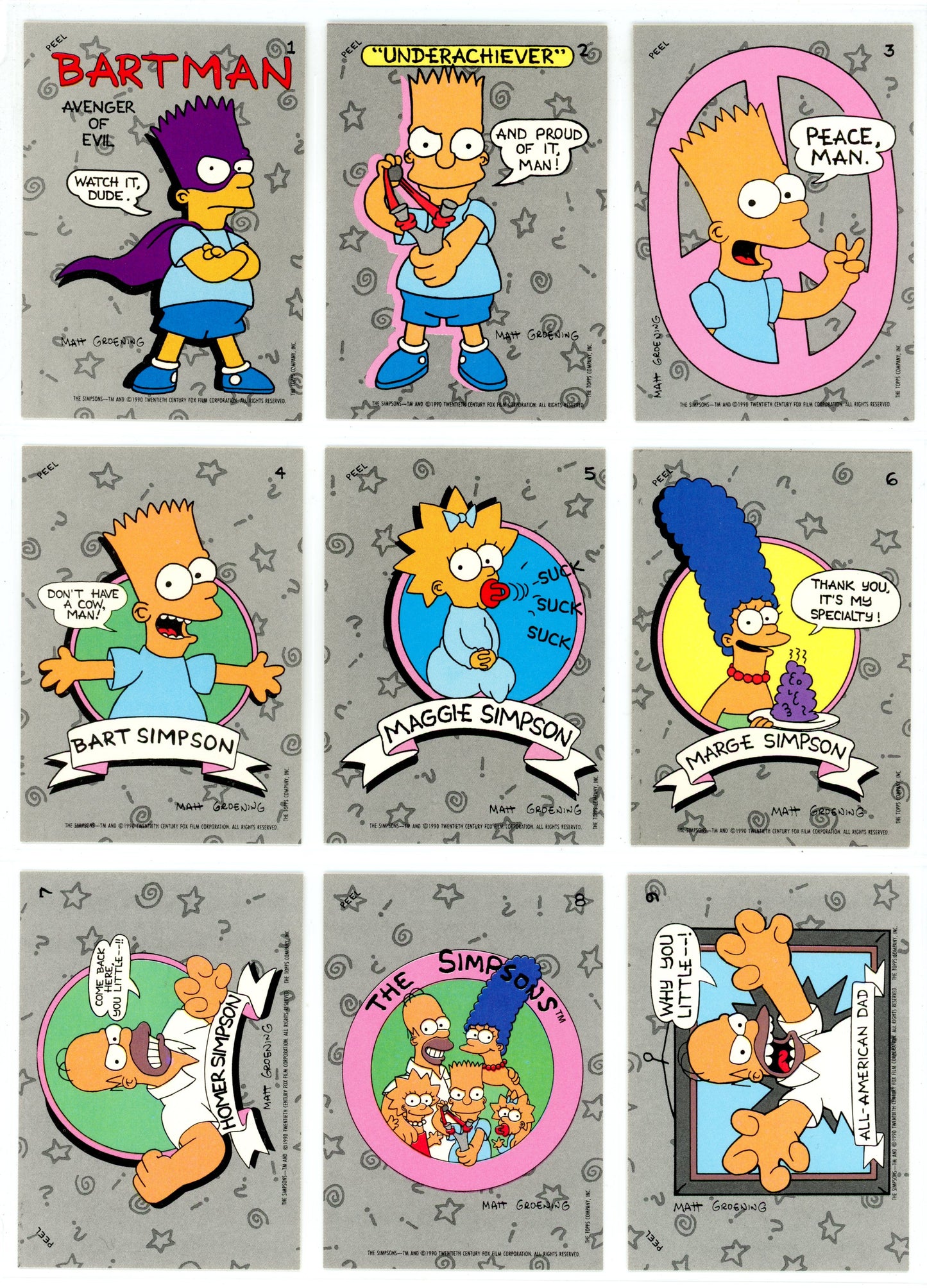 1990 Topps The Simpsons Vintage Trading Card Complete Set (88 Cards & 22 Stickers) - Featuring Bartman Rookie EX/NMT