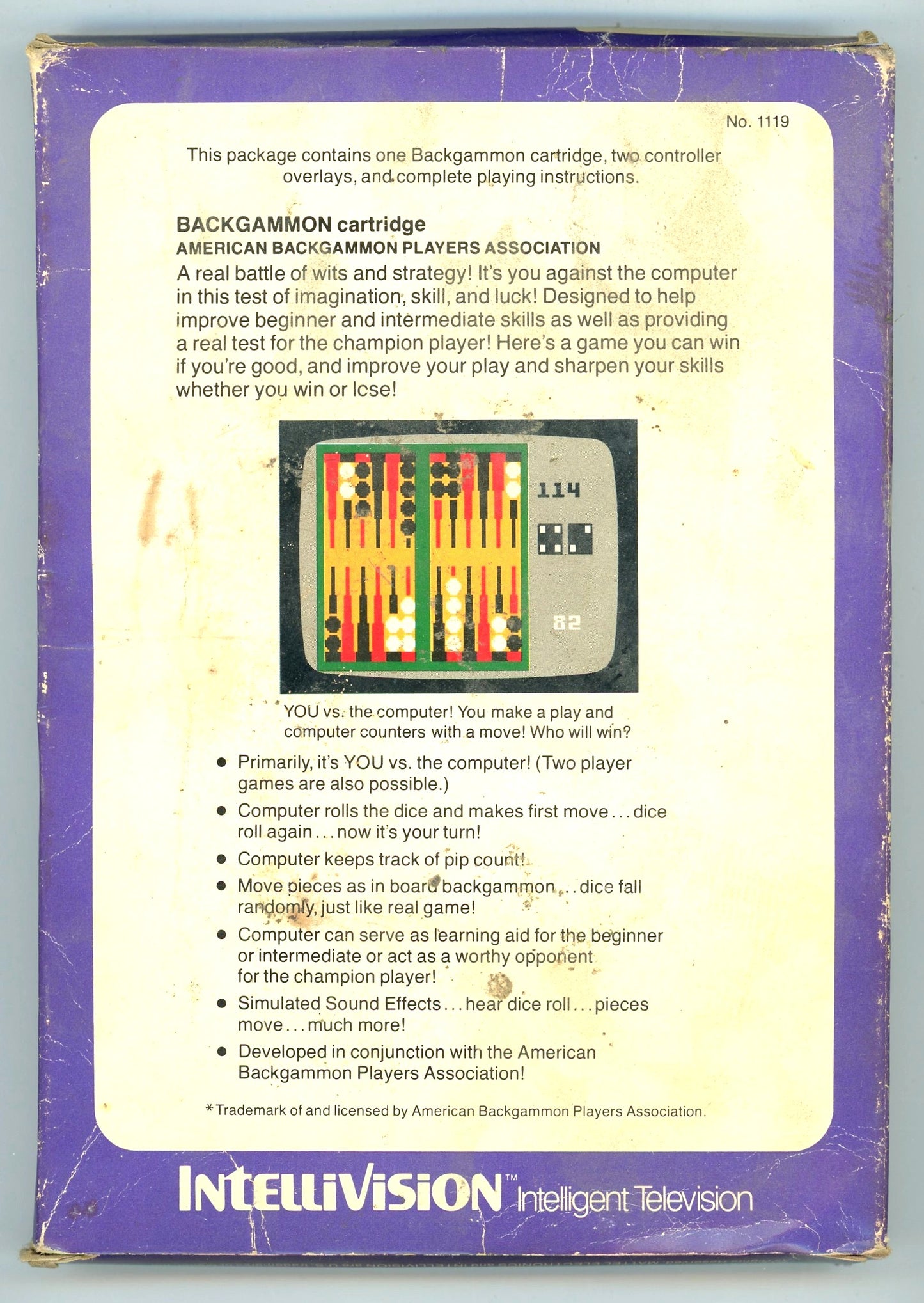 1979 Mattel Electronics Backgammon Intellivision Video Game Cartridge in Box