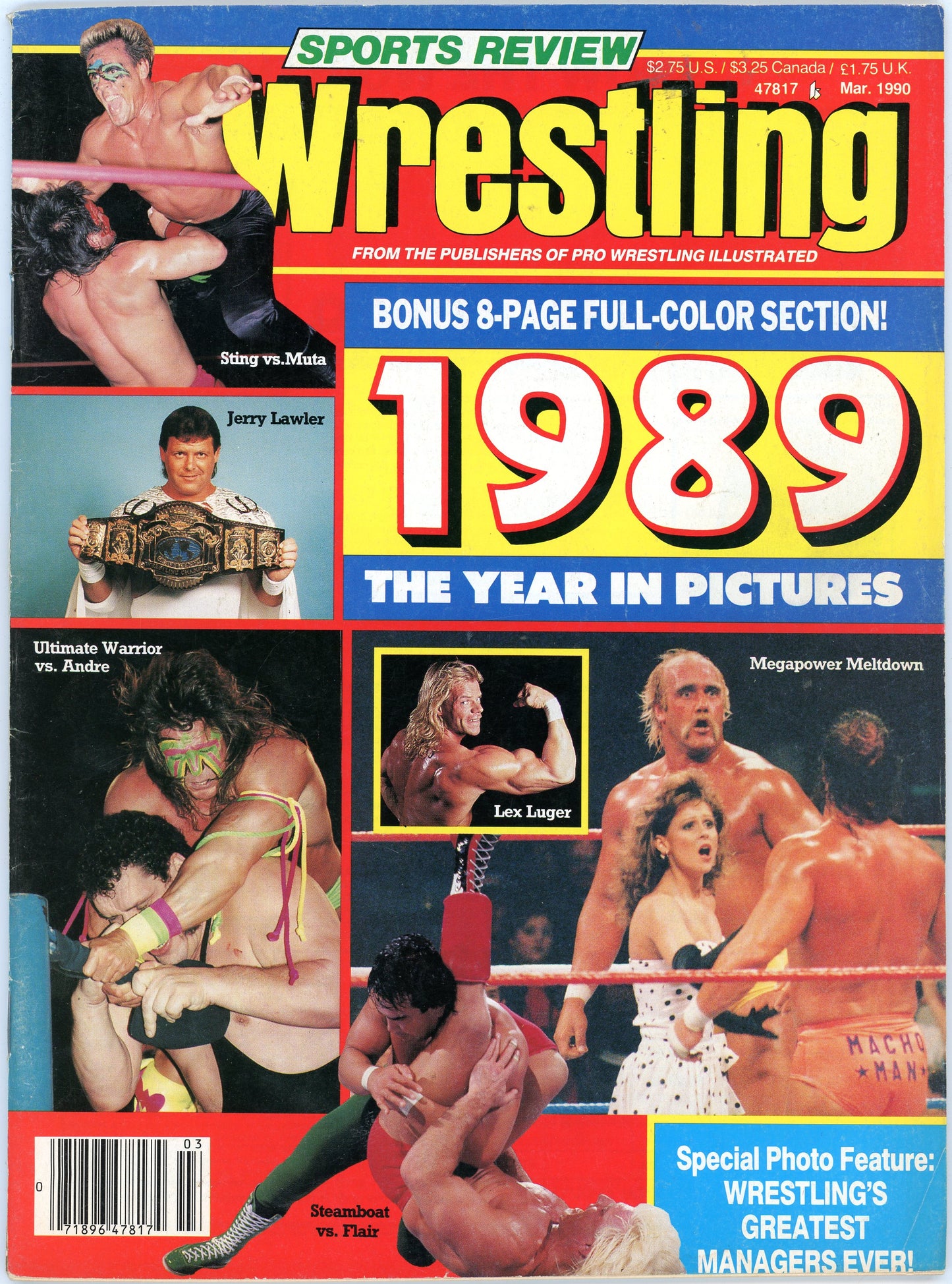 Sports Review Wrestling Vintage Magazine (March, 1990) 1989 Year in Pictures