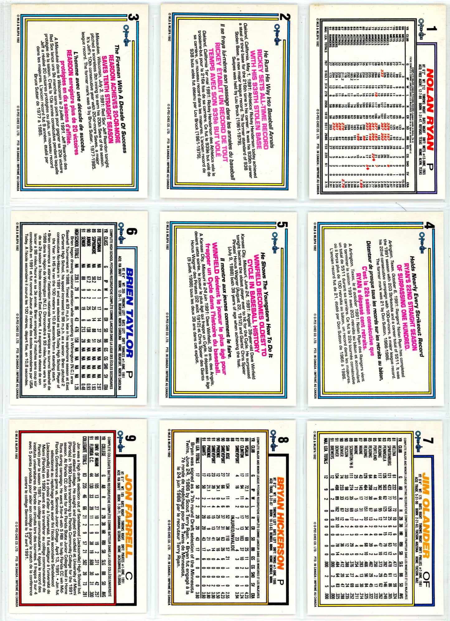 1992 OPC O-Pee-Chee MLB Baseball Complete Set (792 Cards)