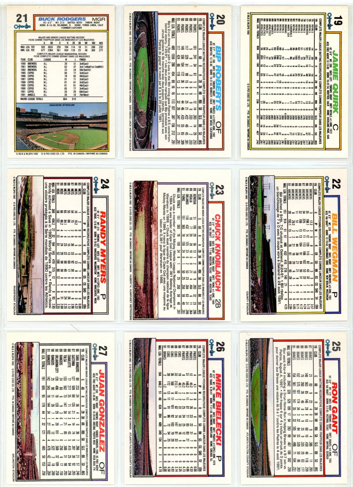 1992 OPC O-Pee-Chee MLB Baseball Complete Set (792 Cards)