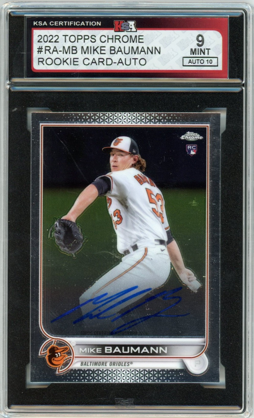 2022 Topps Chrome Mike Baumann Graded Rookie Autograph Card #RA-MB KSA 9 AUTO 10