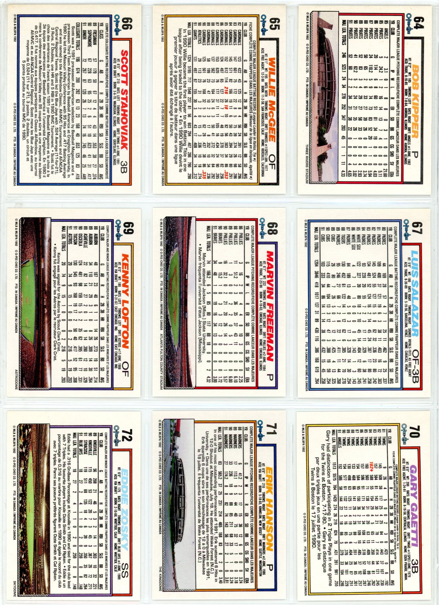 1992 OPC O-Pee-Chee MLB Baseball Complete Set (792 Cards)