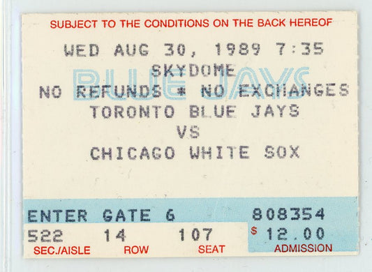 Toronto Blue Jays vs. Chicago White Sox Ticket Skydome 1989 Sammy Sosa