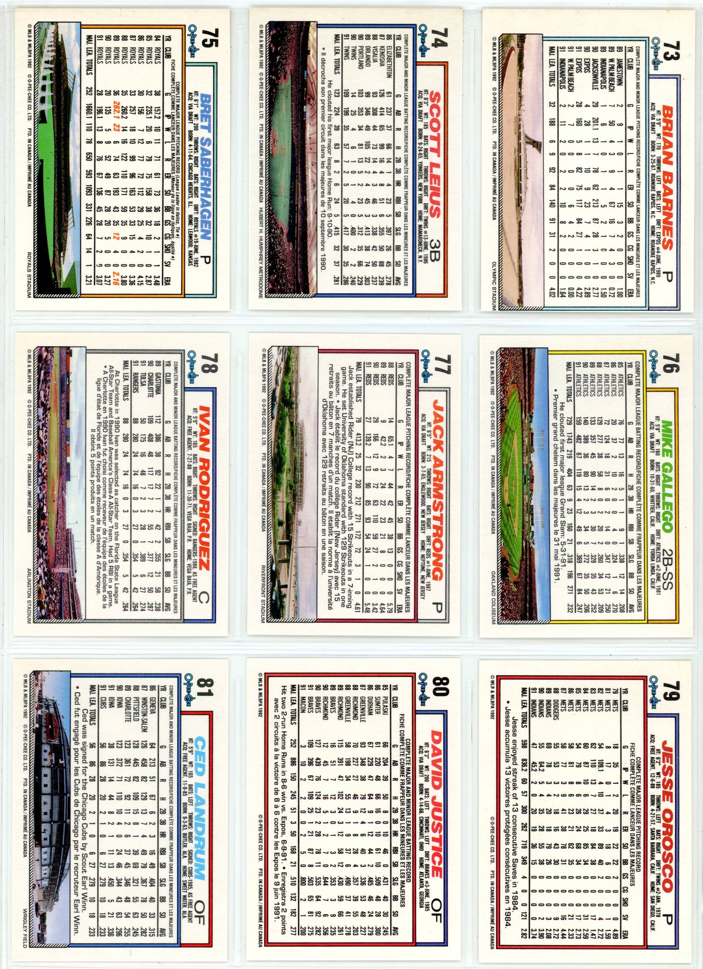 1992 OPC O-Pee-Chee MLB Baseball Complete Set (792 Cards)