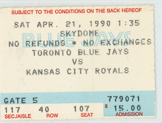 Toronto Blue Jays vs. Kansas City Royals Ticket Skydome 1990 George Brett