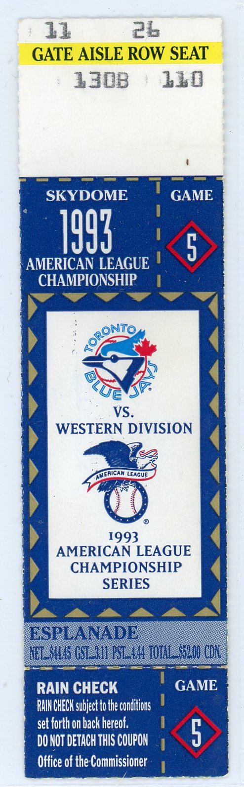 Toronto Blue Jays vs White Sox ALCS Vintage Ticket Stub Skydome 1993