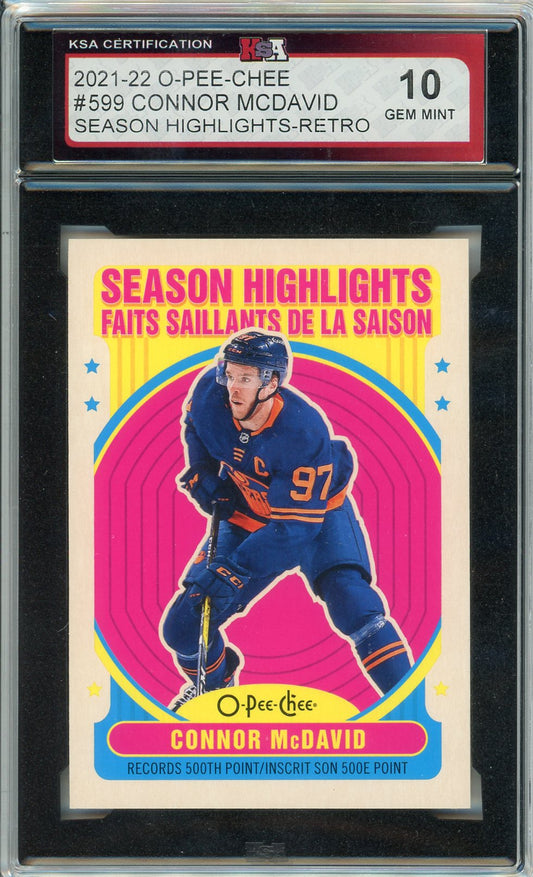 2021/22 OPC O-Pee-Chee Connor McDavid Retro Graded Card #599 KSA 10