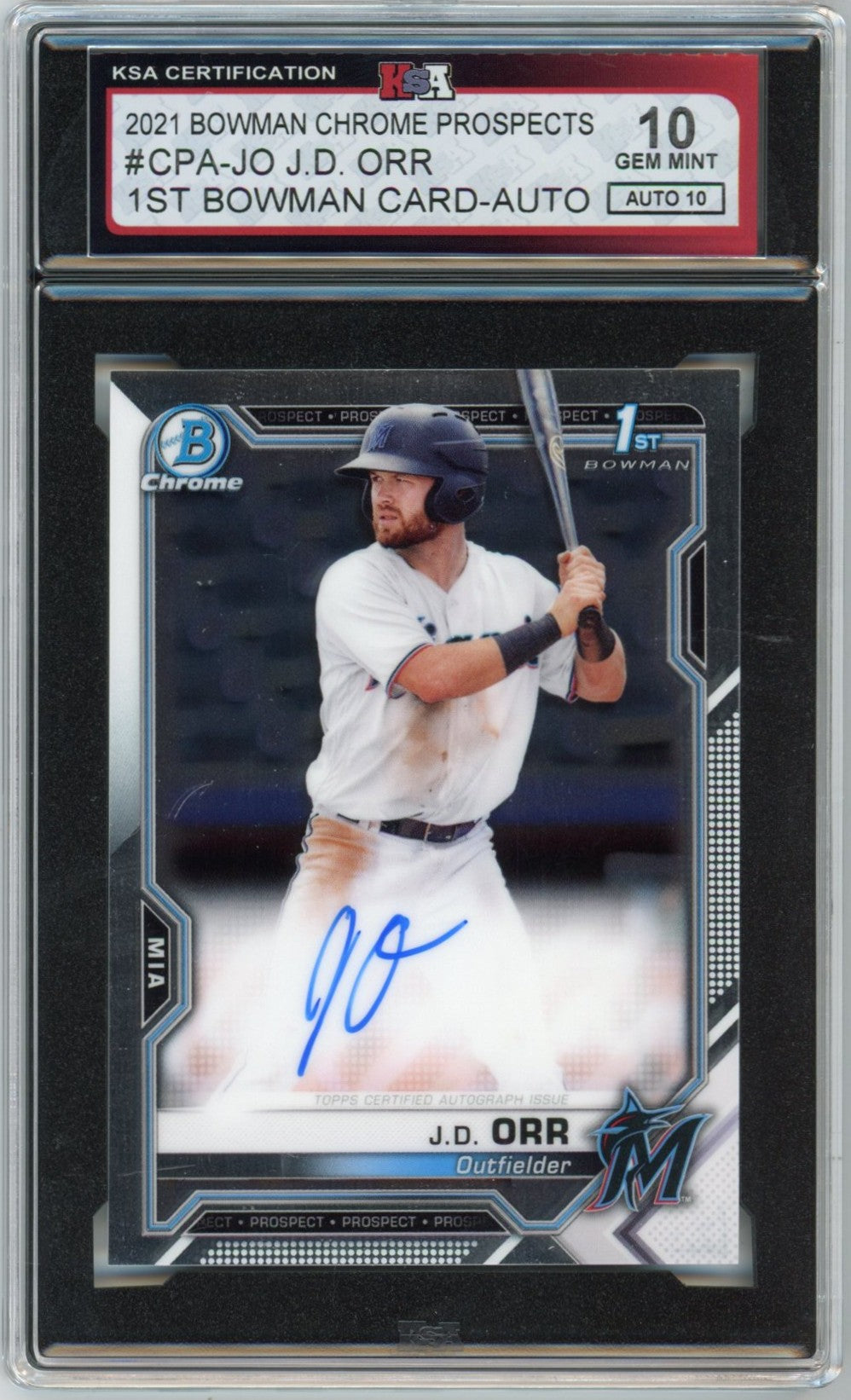 2021 Bowman Chrome Prospects J.D. Orr Graded Rookie Autograph Card #CPA-JO KSA 10 AUTO 10