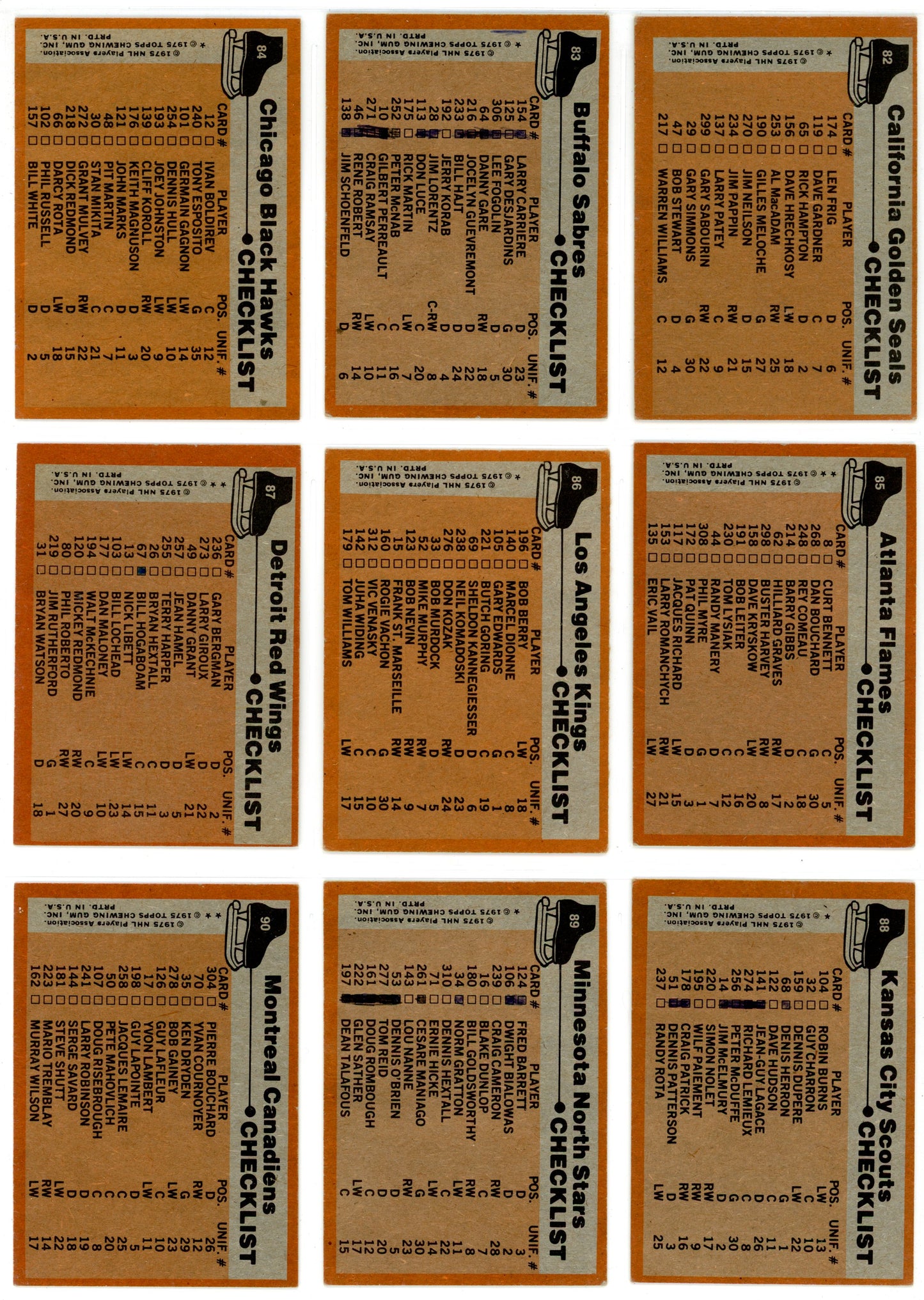 1975/76 Topps NHL Hockey Complete Set (330 Cards) VG+/EX Condition Bobby Orr, Lafleur