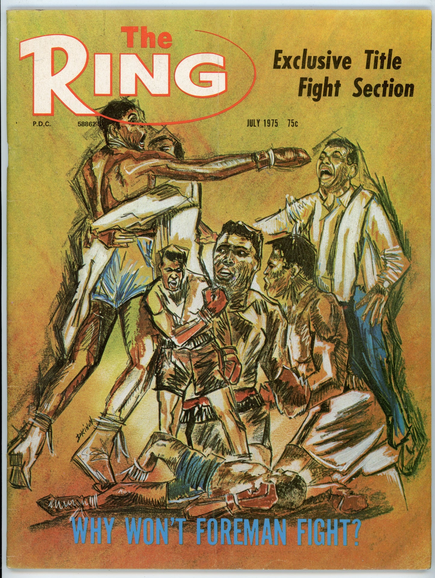 The Ring Vintage Boxing Magazine (July 1975) George Foreman Illustration Cover