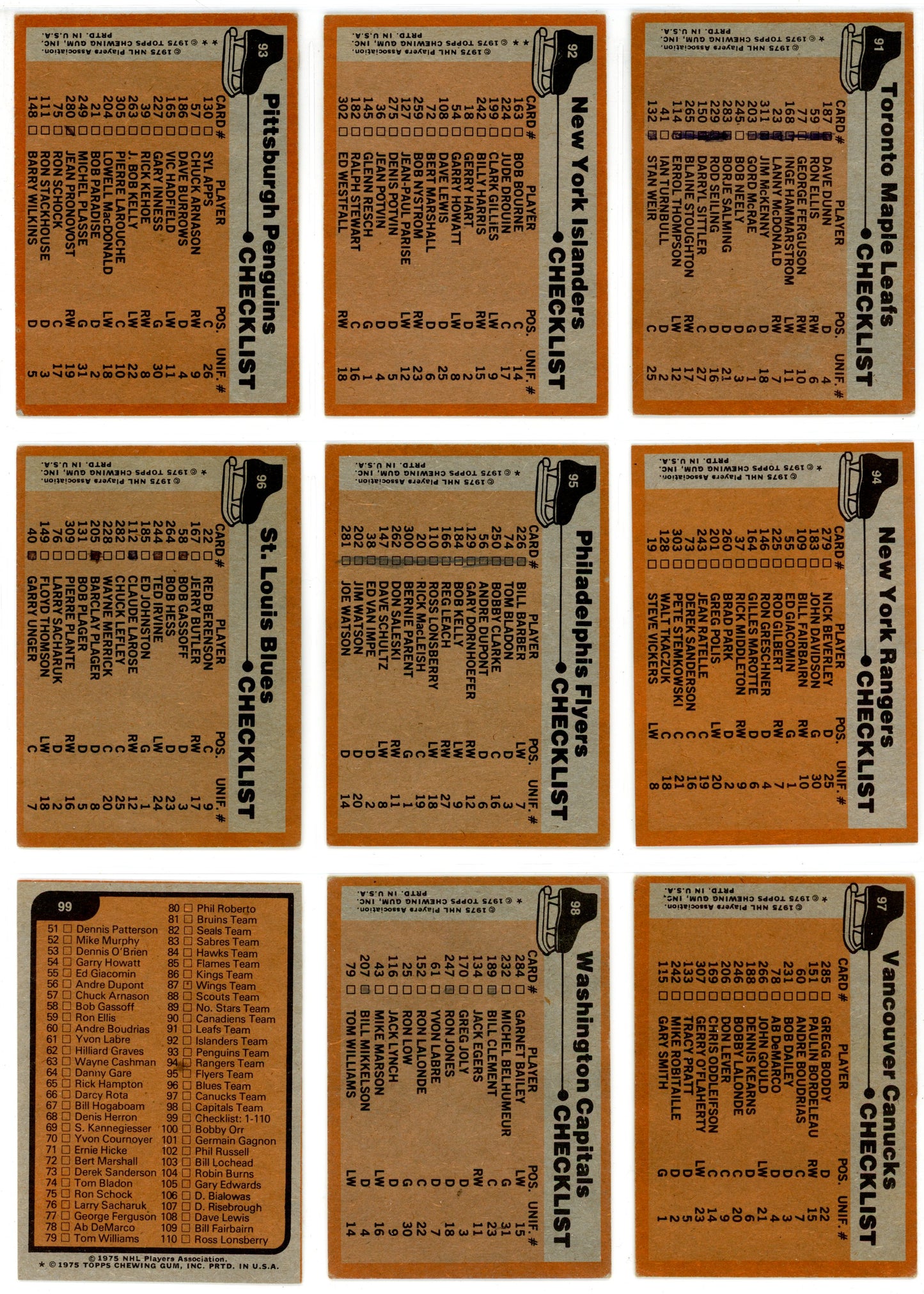 1975/76 Topps NHL Hockey Complete Set (330 Cards) VG+/EX Condition Bobby Orr, Lafleur