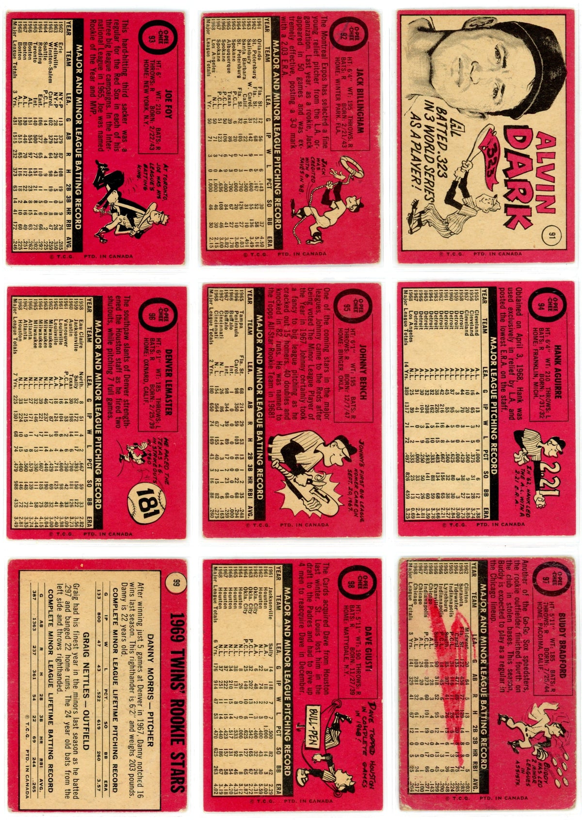 1969 OPC O-Pee-Chee MLB Baseball Complete Set (218 Cards) PR/FAIR Condition Low Grade