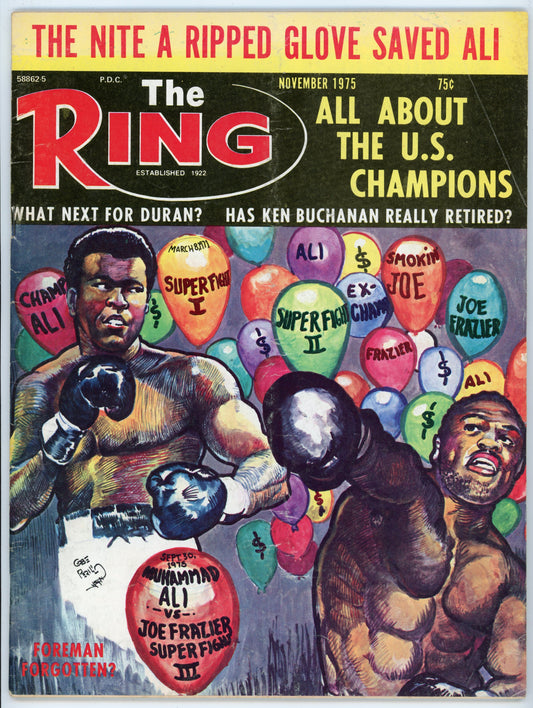 The Ring Vintage Boxing Magazine (November 1975) Muhammad Ali vs. Joe Frazier Illustration