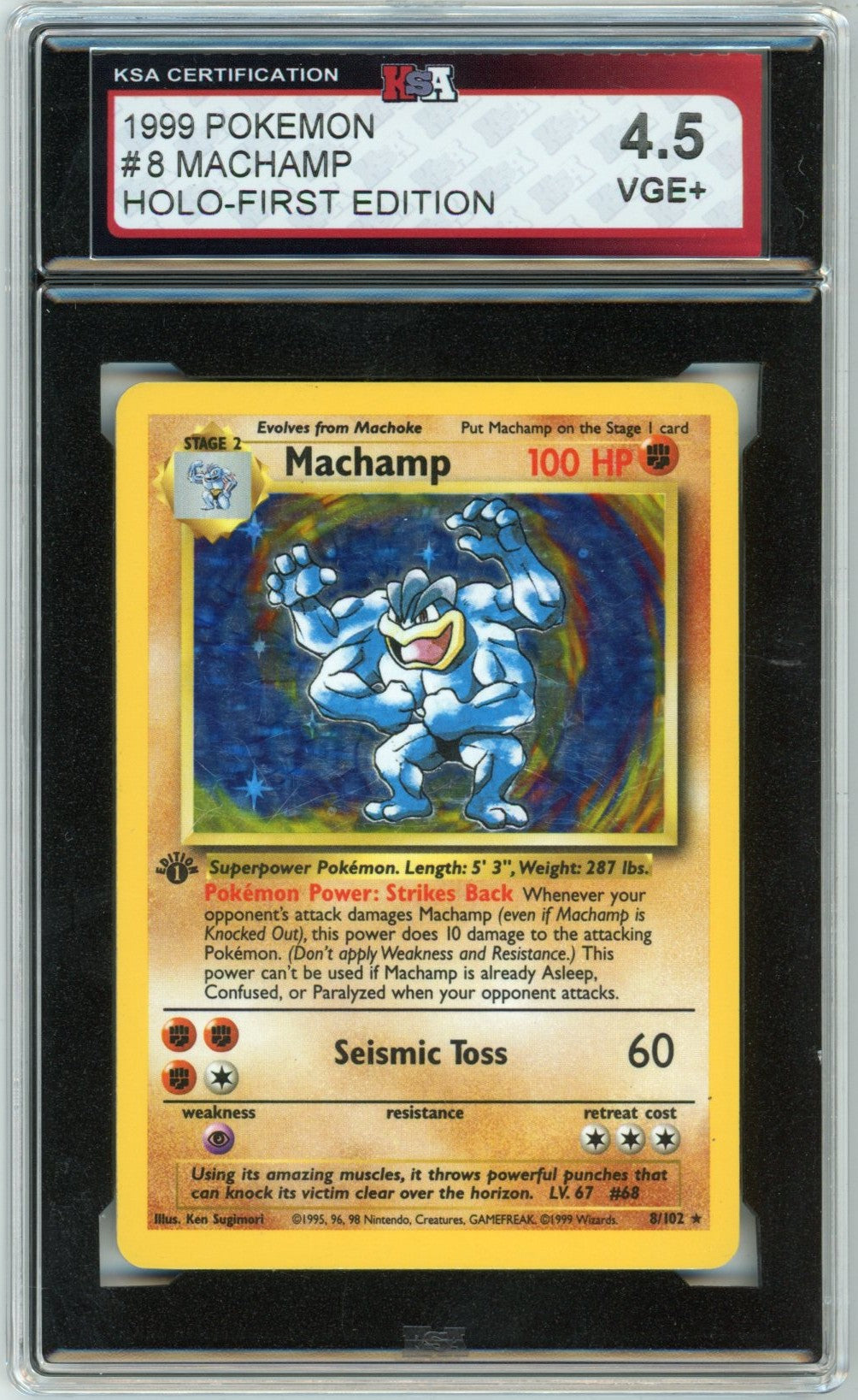 1999 Pokemon Machamp Holographic 1st Edition #8 Graded Card KSA 4.5